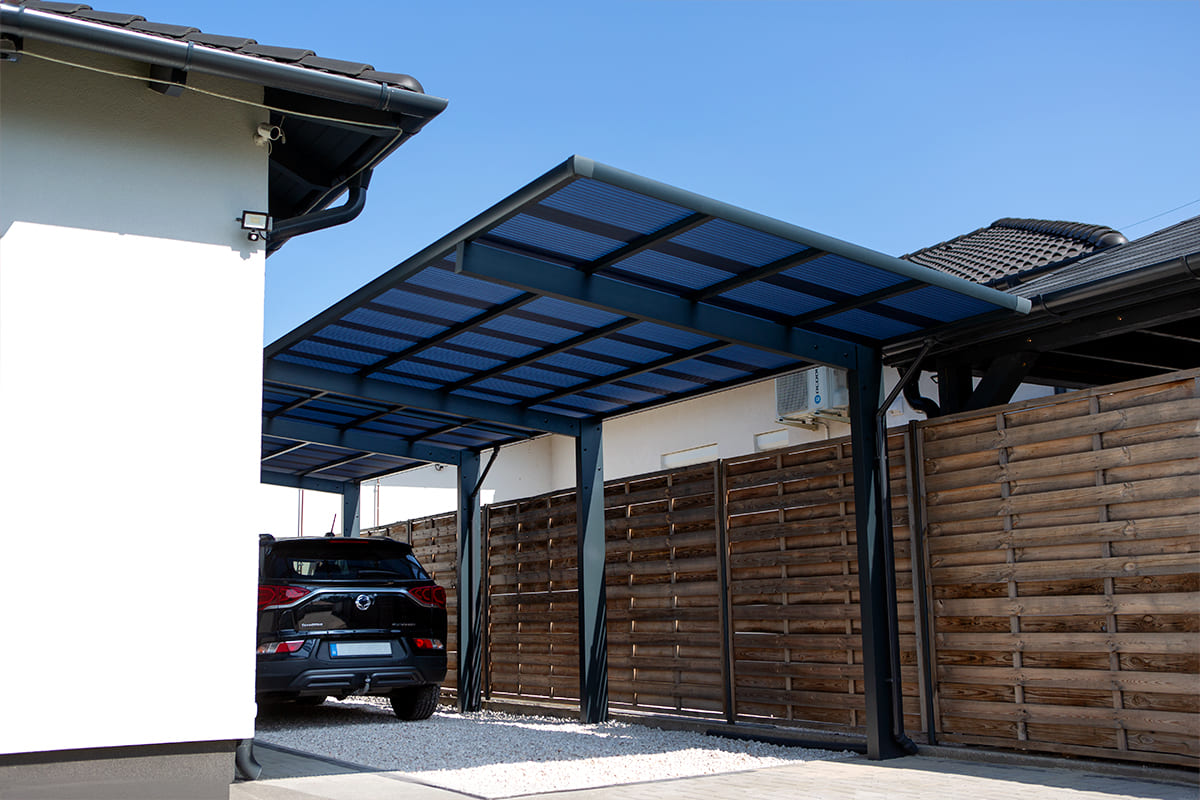 Ximax kocsibeálló ötletek, előregyártott kocsibeálló, dupla kocsibeálló, alumínium vázzal és polikarbonát tetővel