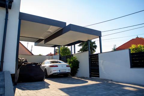 Egyedi design elemekkel tervezett dupla autóbeálló-12