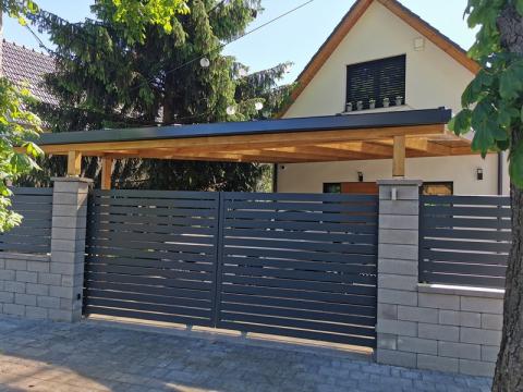 Lazúr festésű, ragasztott fa kocsibeálló, polikarbonát fedéssel 02