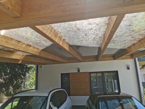 Lazúr festésű, ragasztott fa kocsibeálló, polikarbonát fedéssel 06