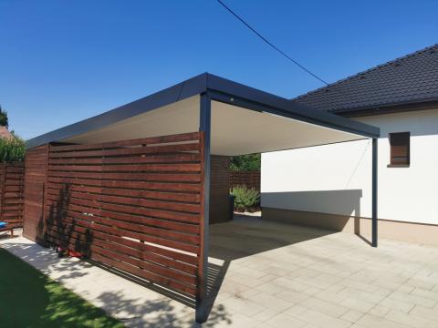 Vas szerkezetű, trapéz lemez fedésű beálló, belső borítással 3